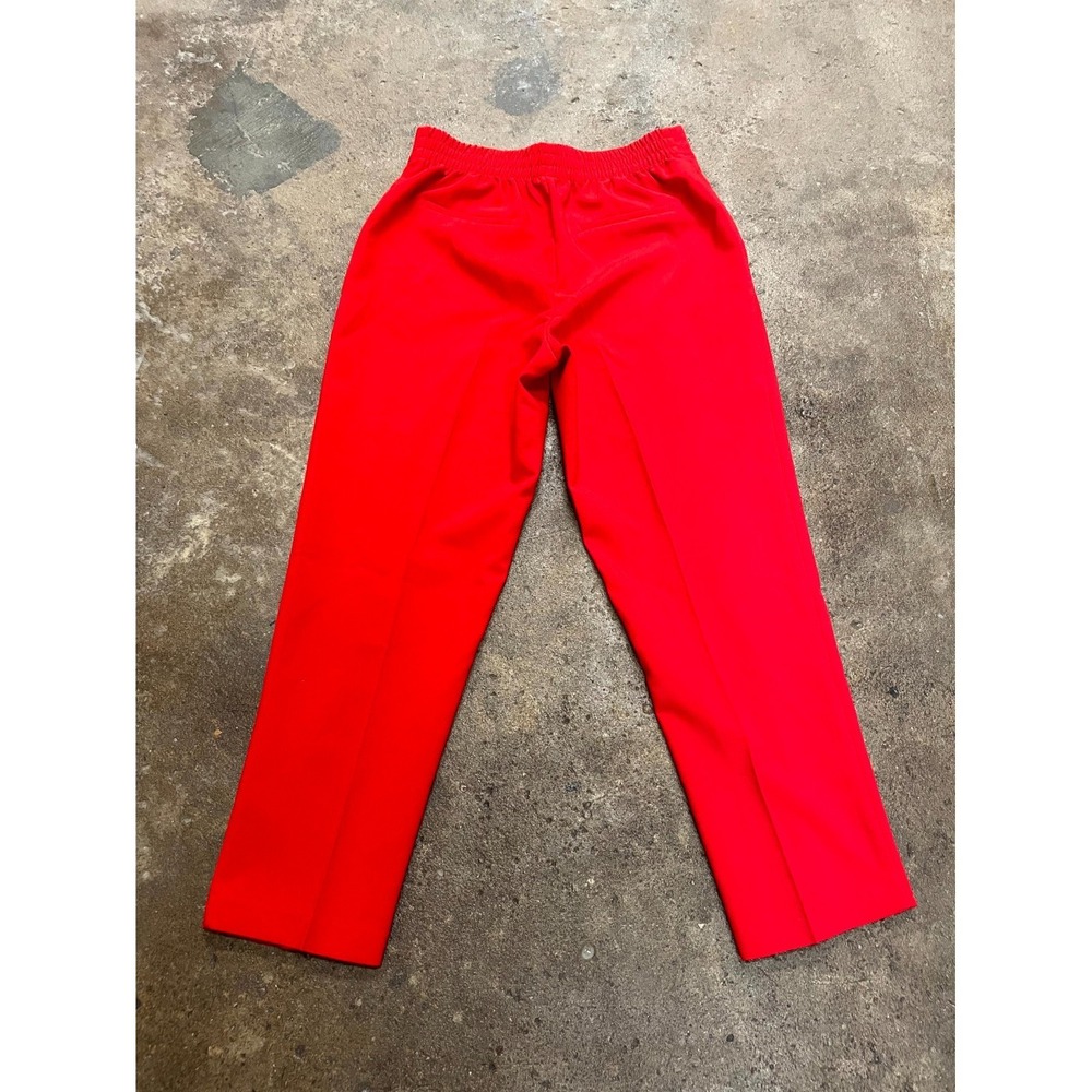 Zara Tailored Pants Womens L Red Stretch Elastic Waist Button Details Straight - Picture 8 of 16